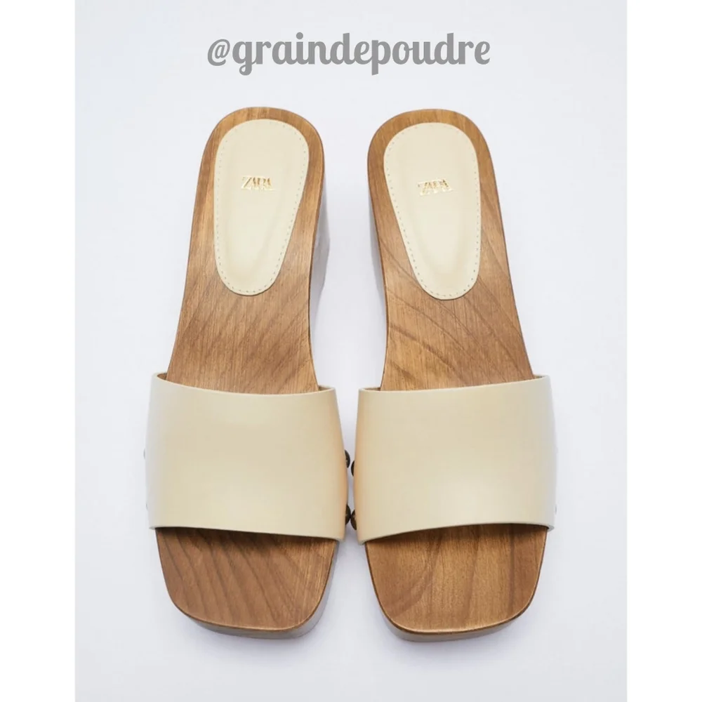 Rare! Zara Classic Cream Leather Wooden Clogs 41 10 - Picture 4 of 7